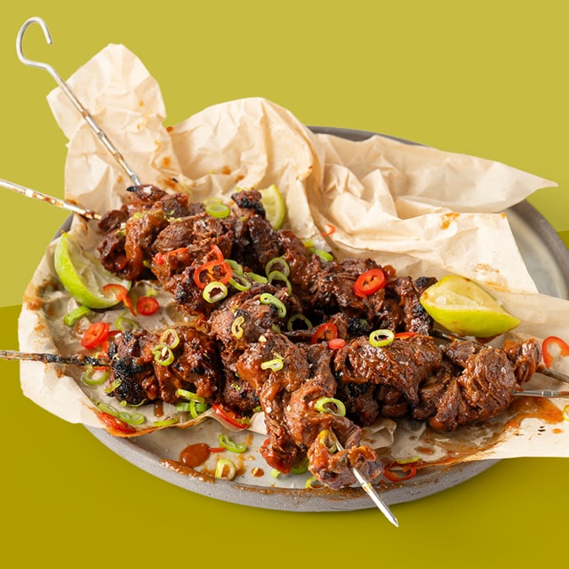 Brochettes van longhaas met tomatenmarinade